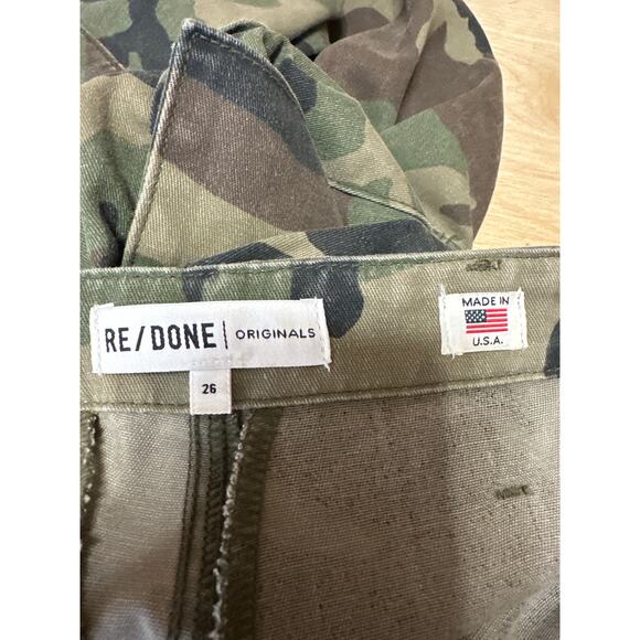 Re/Done Women's Green Camo Camouflage Mid Rise Straight Cargo Trouser Pants 26 - Picture 4 of 5